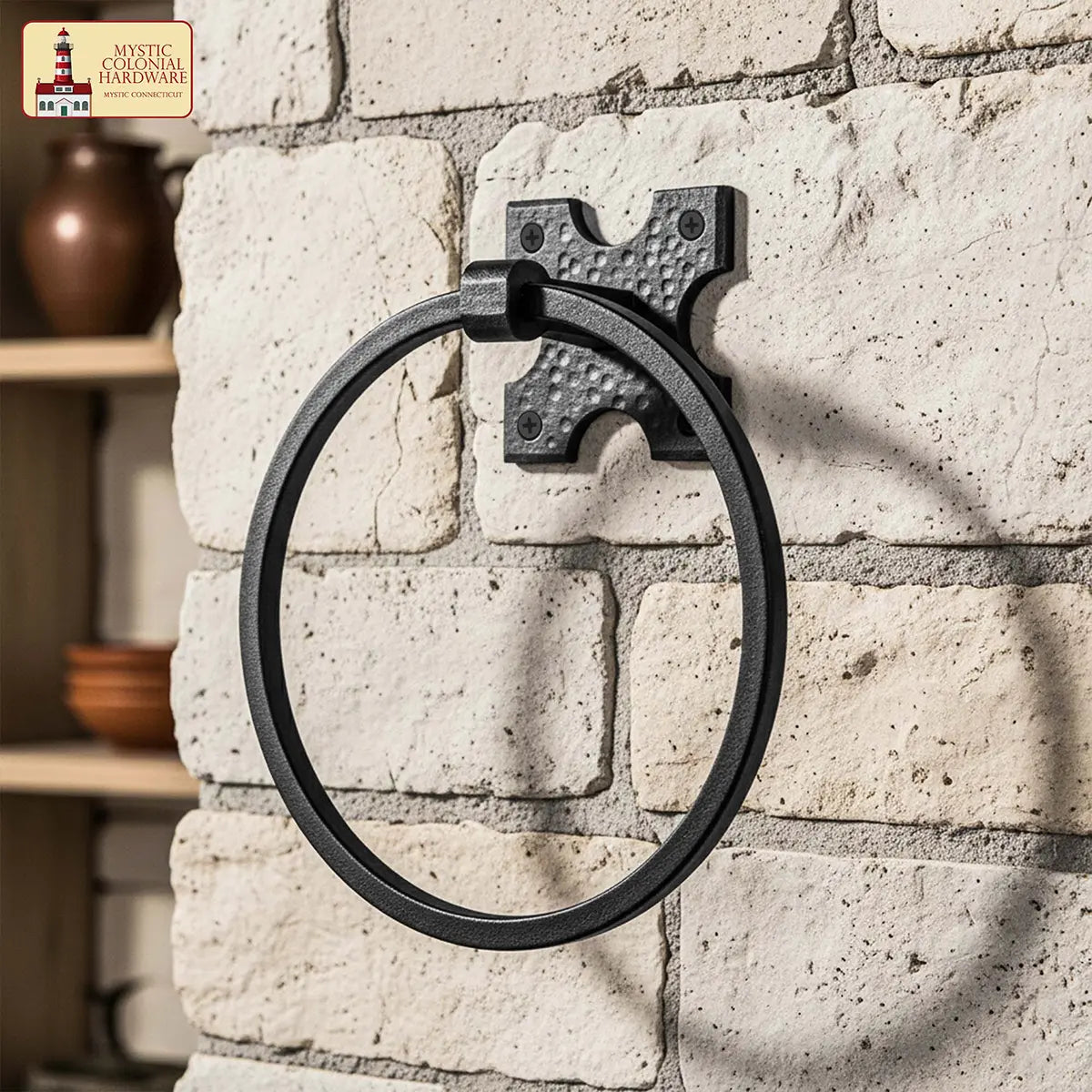 Rustic Hand Forged Wall Mounting Towel Ring: Ideal for Victorian, Colonial, Retro, Steampunk, Gothic, Baroque, and Medieval Bathroom / Kitchen Settings, 15.9 cm