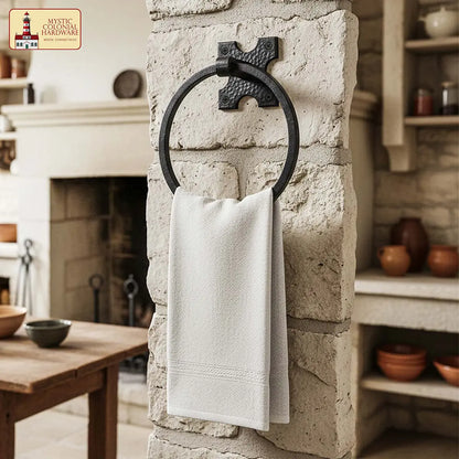 Rustic Hand Forged Wall Mounting Towel Ring: Ideal for Victorian, Colonial, Retro, Steampunk, Gothic, Baroque, and Medieval Bathroom / Kitchen Settings, 15.9 cm