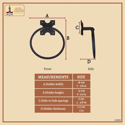 Rustic Hand Forged Wall Mounting Towel Ring: Ideal for Victorian, Colonial, Retro, Steampunk, Gothic, Baroque, and Medieval Bathroom / Kitchen Settings, 15.9 cm