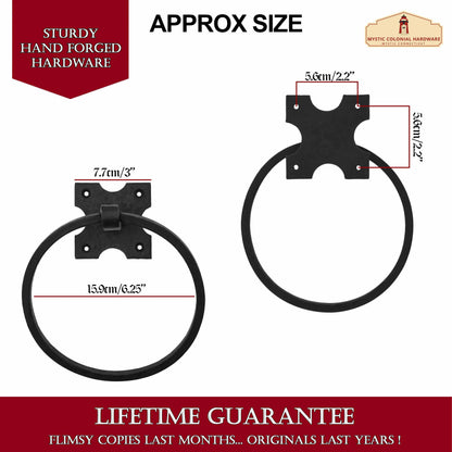 Rustic Hand Forged Wall Mounting Towel Ring: Ideal for Victorian, Colonial, Retro, Steampunk, Gothic, Baroque, and Medieval Bathroom / Kitchen Settings, 15.9 cm