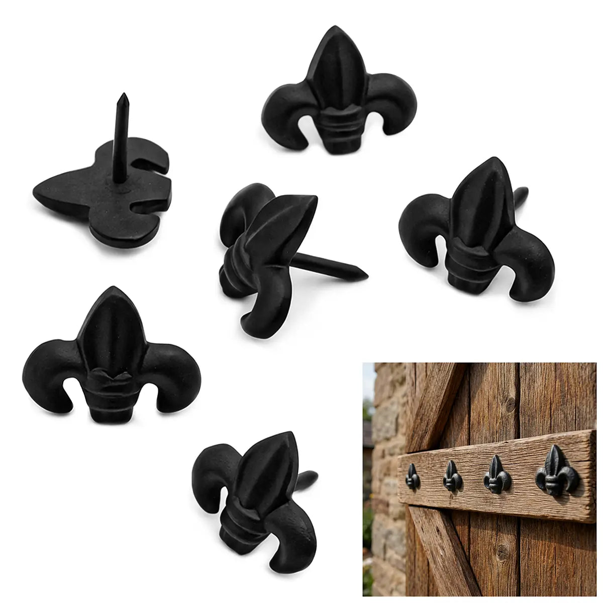 Fleur de Lis Iron Clavos – Cast Iron Decorative Nails for Doors, Gates & Furniture