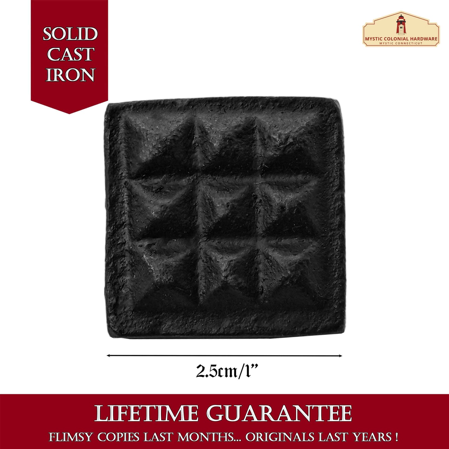 Square Waffle Clavo Nail - Pack of 6 SOLID FORGED IRON Victorian, Colonial, Retro, Steampunck, Gothic, Baroque Medieval