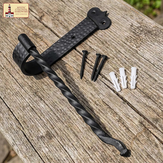 Rustic Hand Forged Ir on Wall Mounting Paper Towel Hanger: Ideal for Victorian, Colonial, Retro, Steampunk, Gothic, Baroque, and Medieval Bathroom Settings, (25.2x5.1x17.5) cm