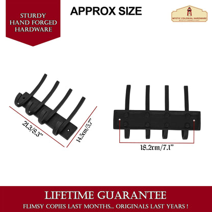 Rustic Hand Forged Iron Wall Hooks Set of 4: Ideal for Victorian, Colonial, Retro, Steampunk, Gothic, and Baroque Settings (21.3x14.5) cm