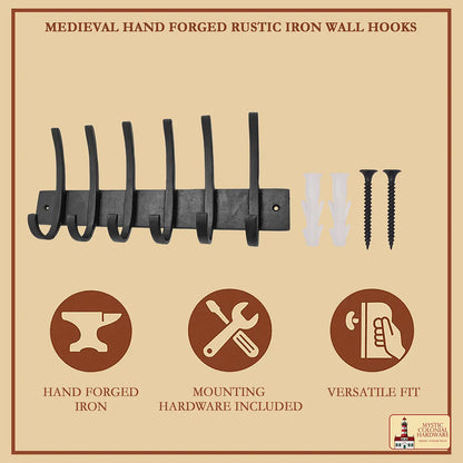 Hand Forged Iron Coat Rack with Hooks