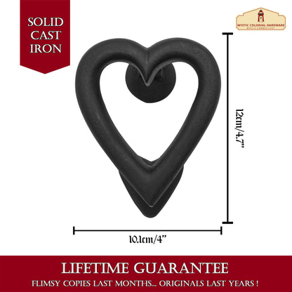 Black Heart Door Knocker for Front Door 4.5 X 4 Inch Solid Forged Iron Victorian Colonial Black