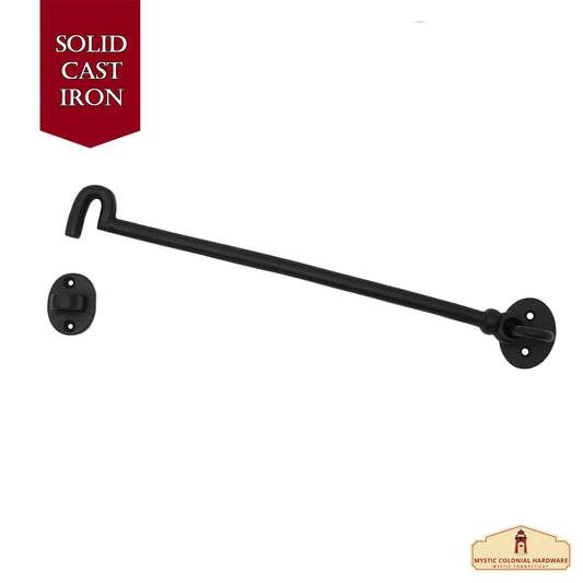 Black Wrought Iron Cabin Hook Eye 12.5" Long Large Decorative Privacy Hook Latches for Cabinet Window Kitchen Sliding Or Barn Doors