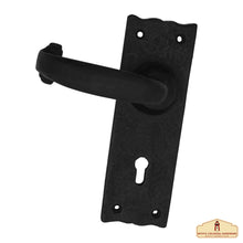 Load image into Gallery viewer, Hardware Large Iron Complete Entry Set with Portofino Lever Door Set with Scalloped Backplate : Size : 6&quot; X 2&quot;
