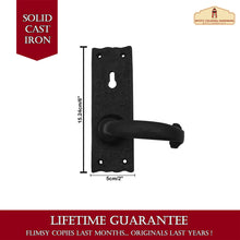 Load image into Gallery viewer, Hardware Large Iron Complete Entry Set with Portofino Lever Door Set with Scalloped Backplate : Size : 6&quot; X 2&quot;
