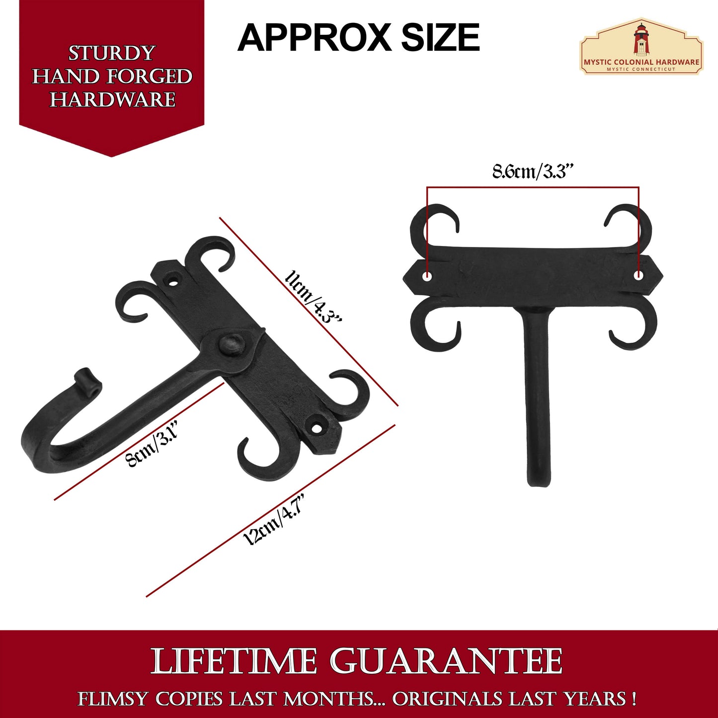 Rustic Hand Forged Iron Wall Hooks Set of 2: Ideal for Victorian, Colonial, Retro, Steampunk, Gothic, and Baroque Settings (11x12) cm