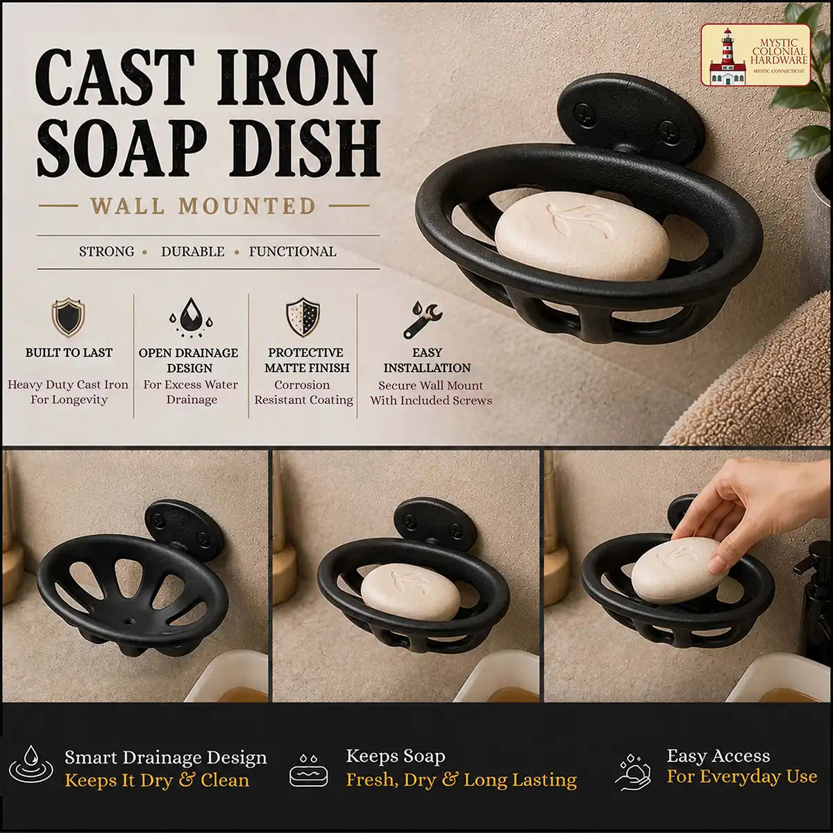 Vintage Cast Iron Oval Soap Dish