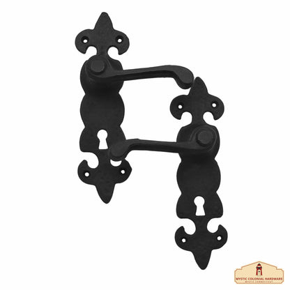 Rustic Cast Iron Door Latch Set of 2: Ideal for Victorian, Colonial, Retro, Steampunk, Gothic, Baroque, and Medieval Settings, (19.5x11.8) cm