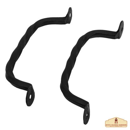Rustic Twisted Barn Door Handles - 5 7/16 inch- 2-Pack Hand-Forged Handles Hardware - Heavy-Duty Iron Handles - Black Door Pull Handles for Closet, Drawer, Chest, Gate, Shed Door,Window,Garage