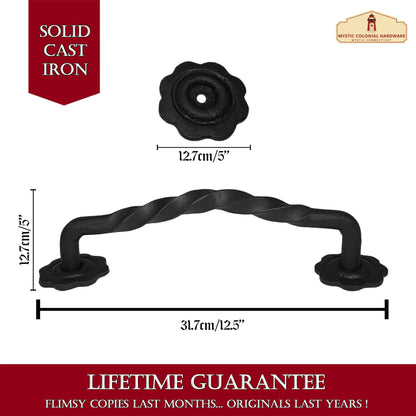 Black Forged Iron Pull Handles 12 inch - Cabinet Door Handles, Gate Handle Pull, Barn Door Hardware, Grab Handles