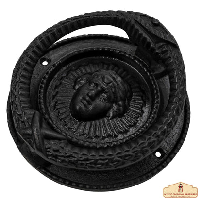 Rustic Cast Iron Medusa Door Knocker: Ideal for Victorian, Colonial, Retro, Steampunk, Gothic, and Baroque Settings, 14 cm