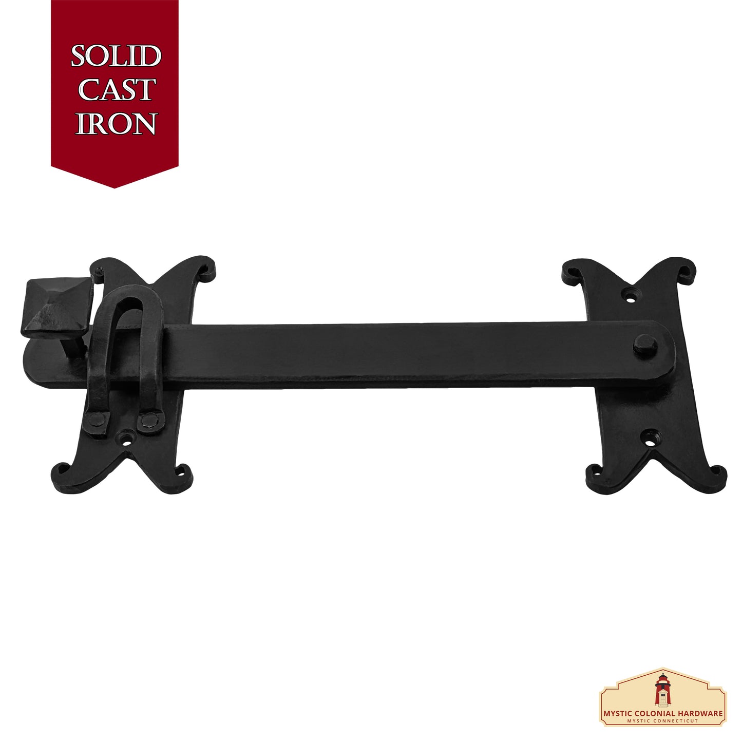 Length: 10 3/4" Iron Gate Latch Black Flip Latches, Heavy Duty Forged Iron Drop Latch, for Old Farm Barn Shed Cabinet Shutter Antique Privacy Door Hardware Replacement