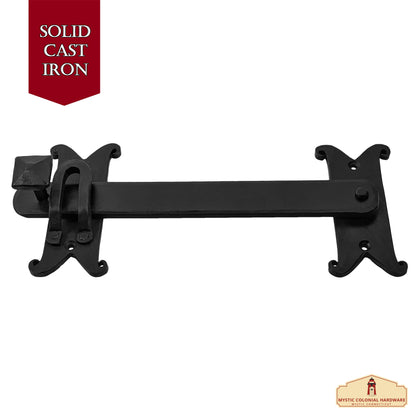 Length: 10 3/4" Iron Gate Latch Black Flip Latches, Heavy Duty Forged Iron Drop Latch, for Old Farm Barn Shed Cabinet Shutter Antique Privacy Door Hardware Replacement