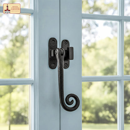 Rustic Cast Iron Curly Reversible Casement Window Door Latch: Ideal for Victorian, Colonial, Retro, Steampunk, Gothic, Baroque, and Medieval Settings, (12.2x6) cm