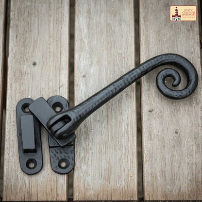 Rustic Cast Iron Curly Reversible Casement Window Door Latch: Ideal for Victorian, Colonial, Retro, Steampunk, Gothic, Baroque, and Medieval Settings, (12.2x6) cm