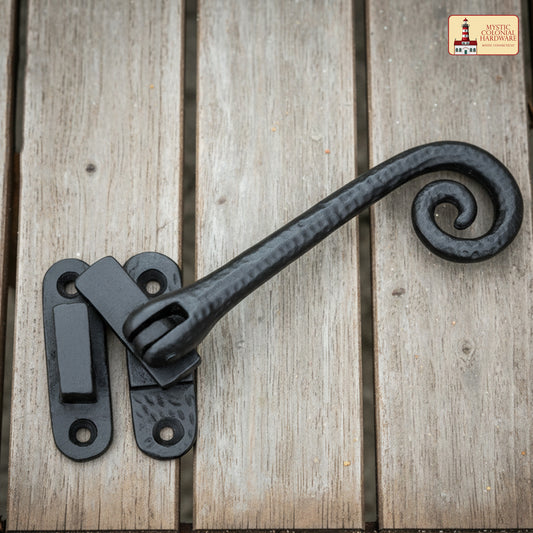 Rustic Cast Iron Curly Reversible Casement Window Door Latch: Ideal for Victorian, Colonial, Retro, Steampunk, Gothic, Baroque, and Medieval Settings, (12.2x6) cm