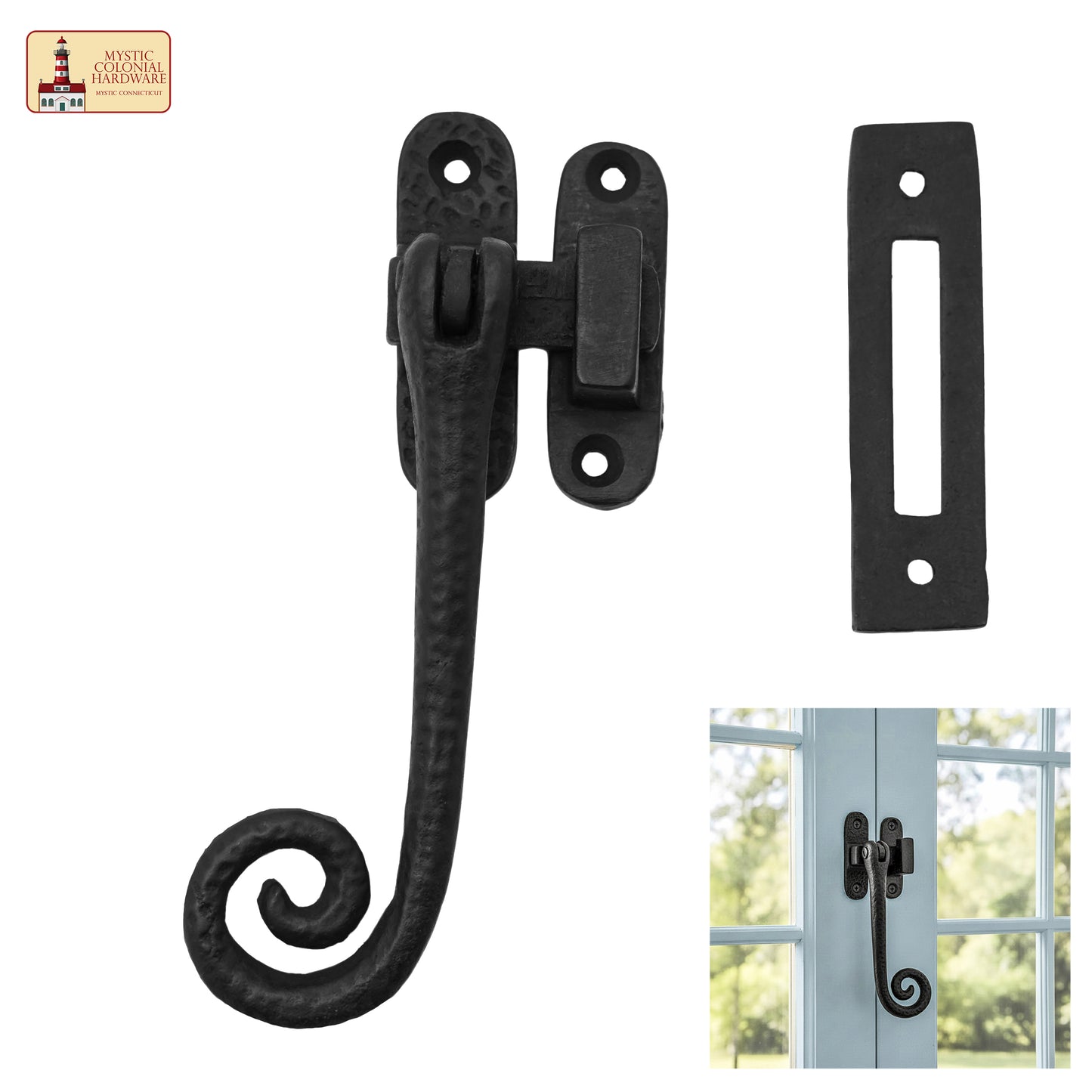 Rustic Cast Iron Curly Reversible Casement Window Door Latch: Ideal for Victorian, Colonial, Retro, Steampunk, Gothic, Baroque, and Medieval Settings, (12.2x6) cm