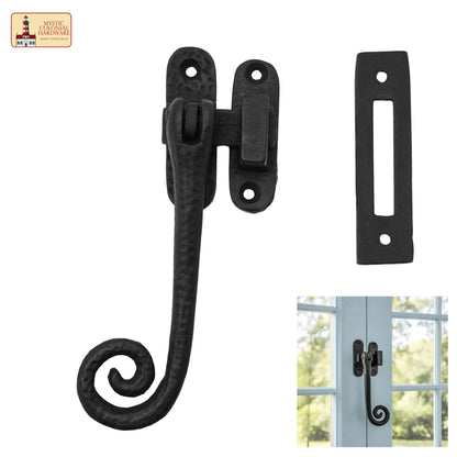 Rustic Cast Iron Curly Reversible Casement Window Door Latch: Ideal for Victorian, Colonial, Retro, Steampunk, Gothic, Baroque, and Medieval Settings, (12.2x6) cm