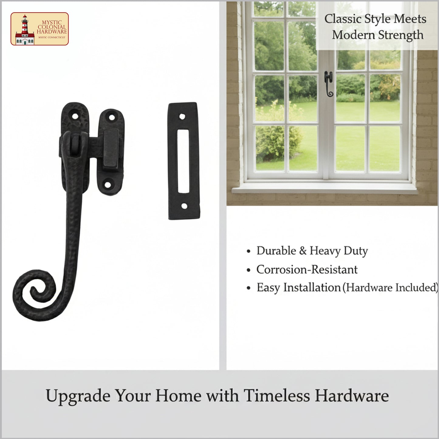 Rustic Cast Iron Curly Reversible Casement Window Door Latch: Ideal for Victorian, Colonial, Retro, Steampunk, Gothic, Baroque, and Medieval Settings, (12.2x6) cm
