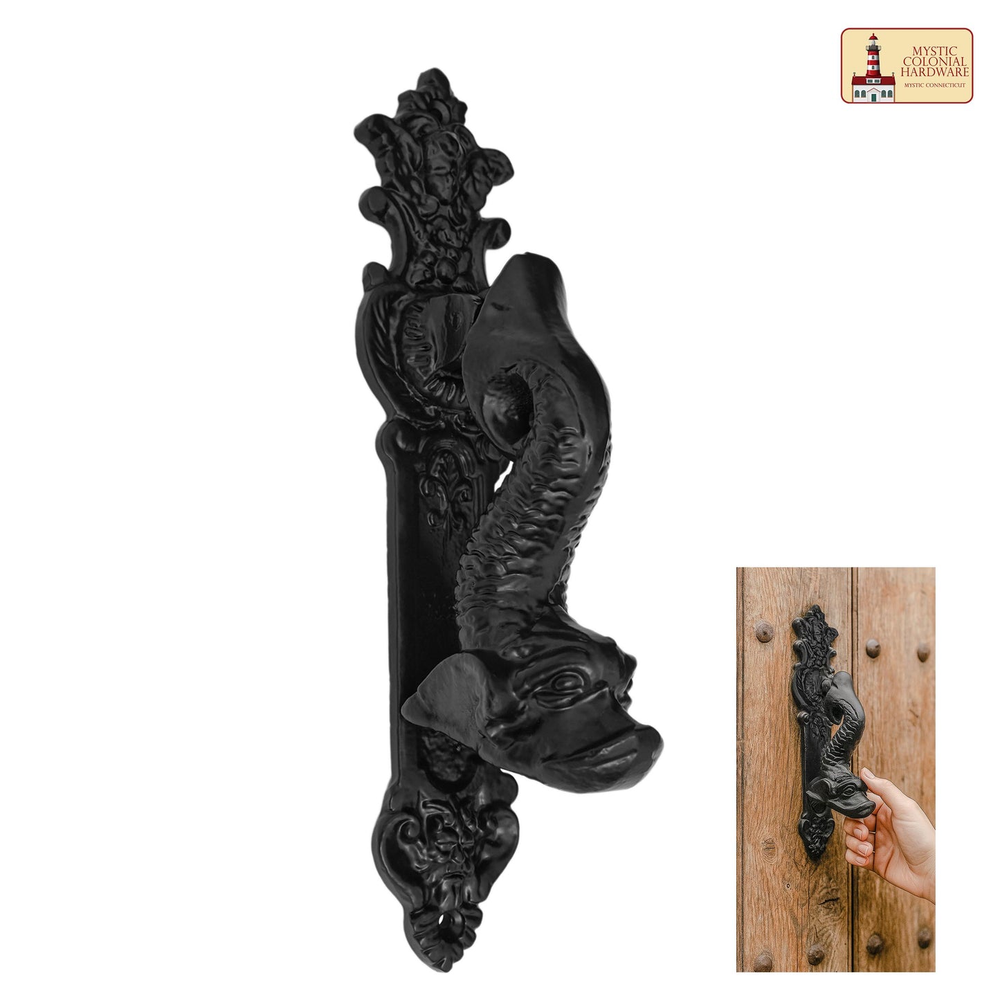 Black Powder Coated Embellished Front Door Artisan Made Antique Knocker