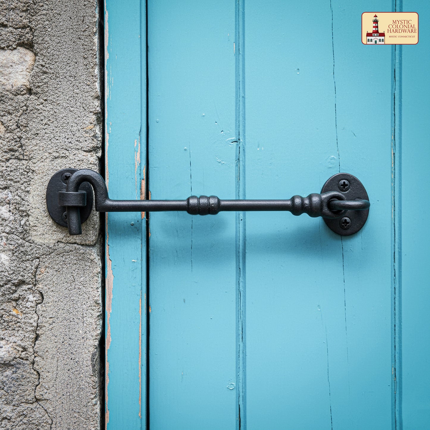 Black Wrought Iron Cabin Hook Eye 7.5" Long Large Decorative Privacy Hook Latches for Cabinet Window Kitchen Sliding Or Barn Doors : Pack of 2