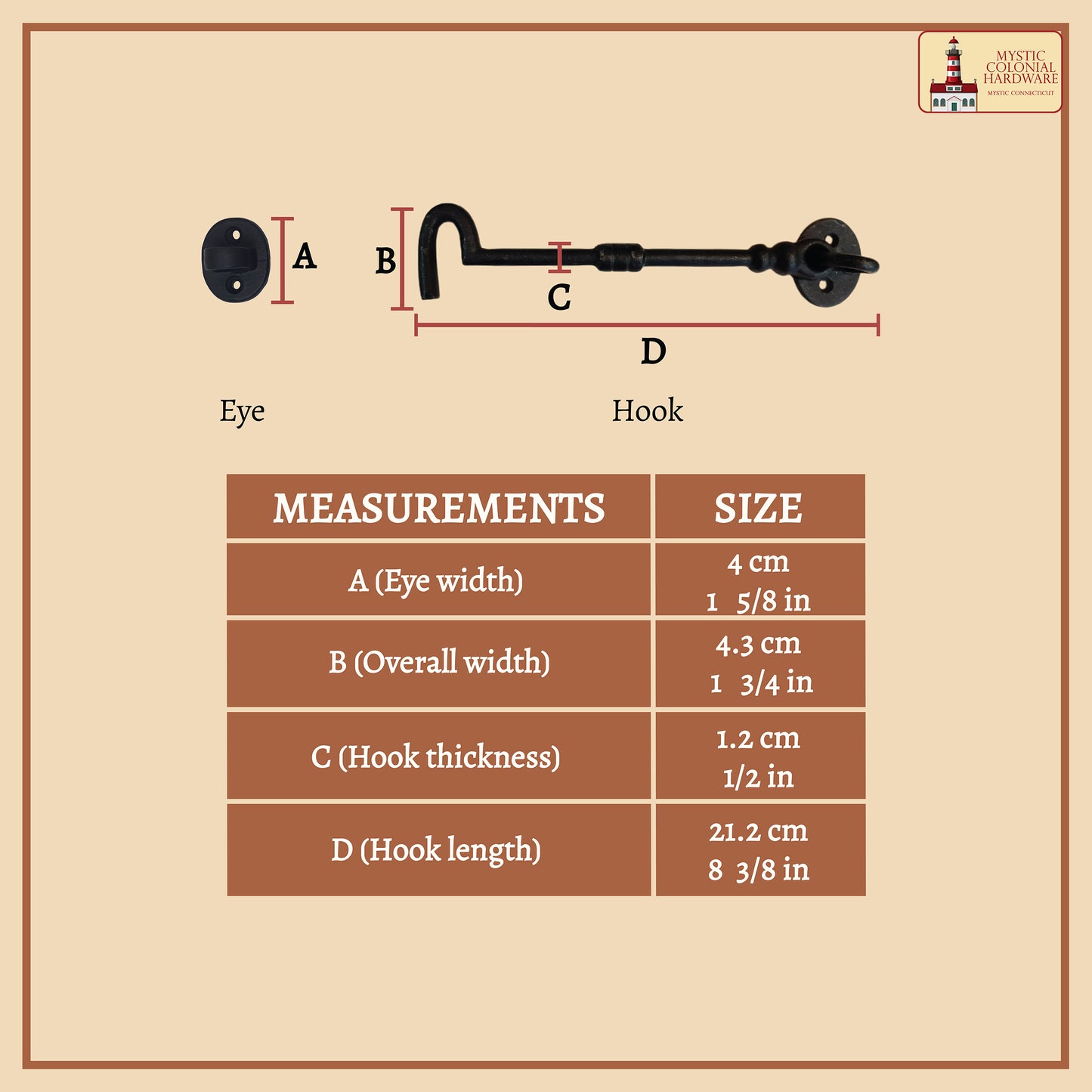 Black Wrought Iron Cabin Hook Eye 7.5" Long Large Decorative Privacy Hook Latches for Cabinet Window Kitchen Sliding Or Barn Doors : Pack of 2