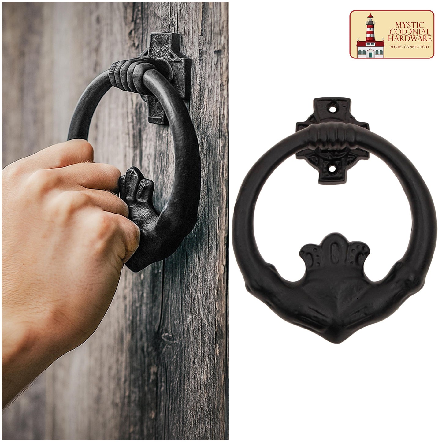 Claddagh Door Knocker Solid Forged Iron Victorian, Colonial, Retro, Steampunk, Gothic, Baroque Medieval
