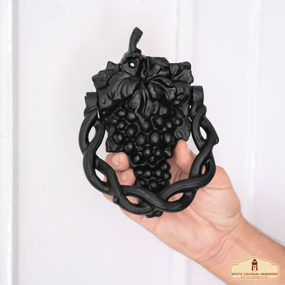 Rustic Cast Iron Grape Vine Door Knocker: Ideal for Victorian, Colonial, Retro, Steampunk, Gothic, and Baroque Settings, (17x12.2) cm