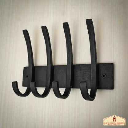 Rustic Hand Forged Iron Wall Hooks Set of 4: Ideal for Victorian, Colonial, Retro, Steampunk, Gothic, and Baroque Settings (21.3x14.5) cm