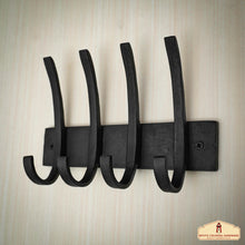 Load image into Gallery viewer, Rustic Hand Forged Iron Wall Hooks Set of 4: Ideal for Victorian, Colonial, Retro, Steampunk, Gothic, and Baroque Settings (21.3x14.5) cm
