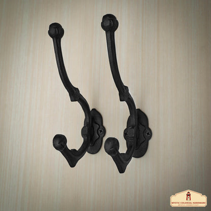 Rustic Cast Iron Wall Hooks Set of 2 : Ideal for Victorian, Colonial, Retro, Steam punk, Gothic, and Baroque Settings (16.5x4) cm