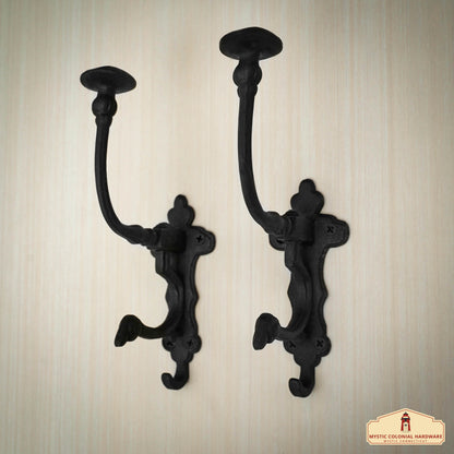 Rustic Cast Iron Wall Hooks Set of 2: Ideal for Victorian, Colonial, Retro, Steampunk, Gothic, and Baroque Settings (19.4x5.3) cm
