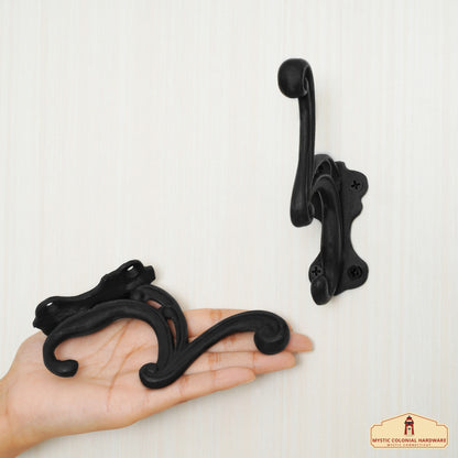 Rustic Cast Iron Wall Hooks Set of 2: Ideal for Victorian, Colonial, Retro, Steampunk, Gothic, and Baroque Settings (12x3.8) cm