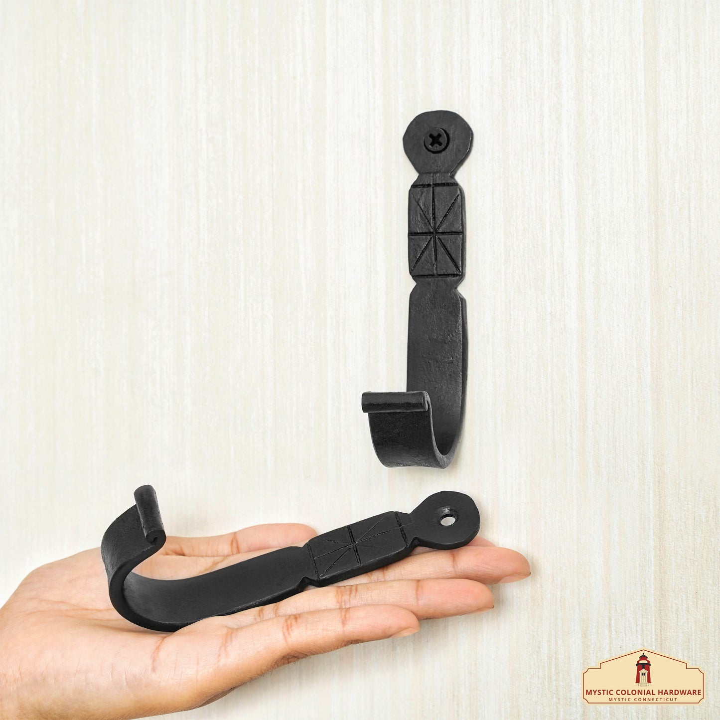 Rustic Forged Iron Wall Hooks, Heavy Duty Retro Utility Hooks for Hanging Coat, Bag, Towel, Robe, Hat and More, Finish : Oil Blackened