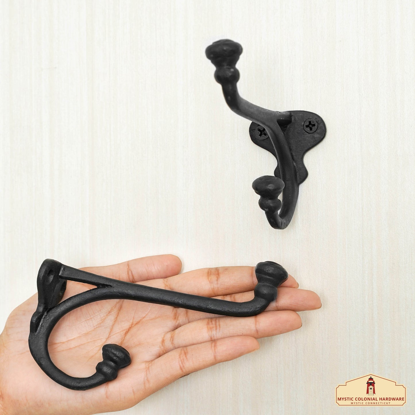 Rustic Forged  Iron Wall Hooks, Heavy Duty Retro Utility Hooks for Hanging Coat, Bag, Towel, Robe, Hat and More, Pack of 2, Black
