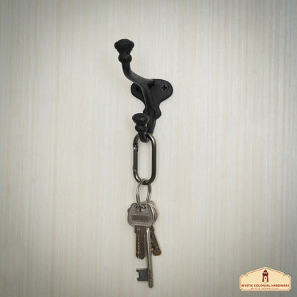 Rustic Forged  Iron Wall Hooks, Heavy Duty Retro Utility Hooks for Hanging Coat, Bag, Towel, Robe, Hat and More, Pack of 2, Black