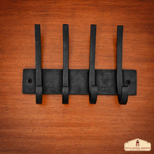 Load image into Gallery viewer, Rustic Hand Forged Iron Wall Hooks Set of 4: Ideal for Victorian, Colonial, Retro, Steampunk, Gothic, and Baroque Settings (21.3x14.5) cm
