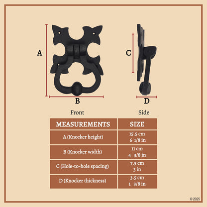 Gothic Iron Made Forged Door Knocker, Black, Old Medieval Look