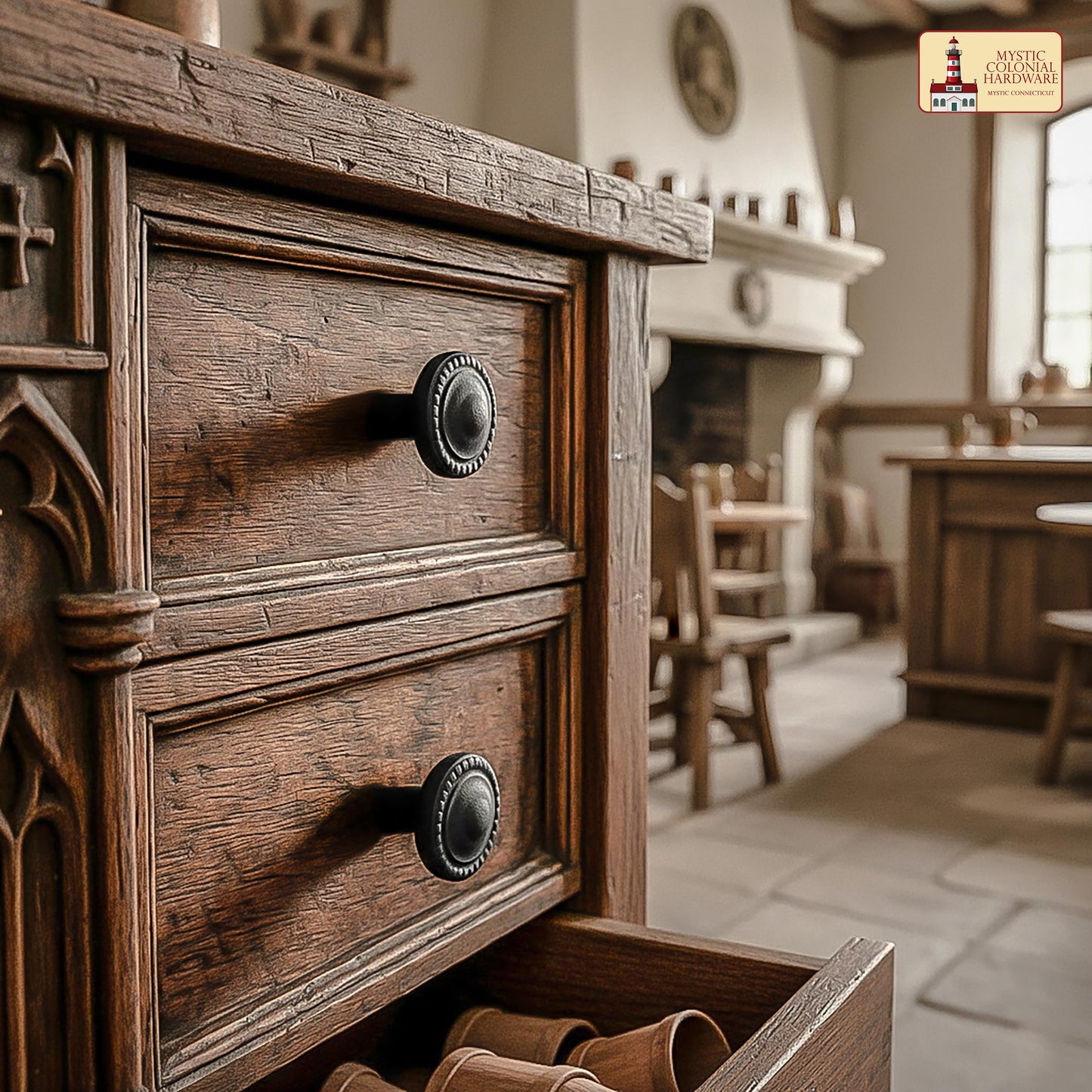 Hand Forged Iron Cabinet Knob Pull Antique Rustic Knobs for Kitchen Cabinet Drawer Pull Handles with Hardware: Pack of 4