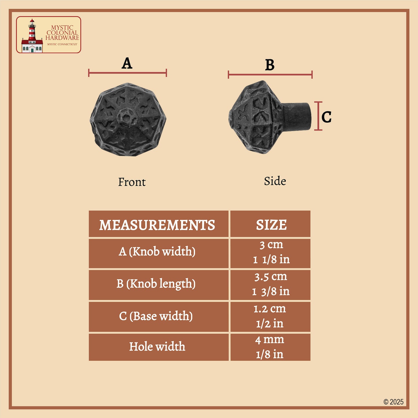 Hand Forged Iron  Knob SOLID CAST IRON Victorian, Colonial, retro, steampunck, gothic, baroque medieval