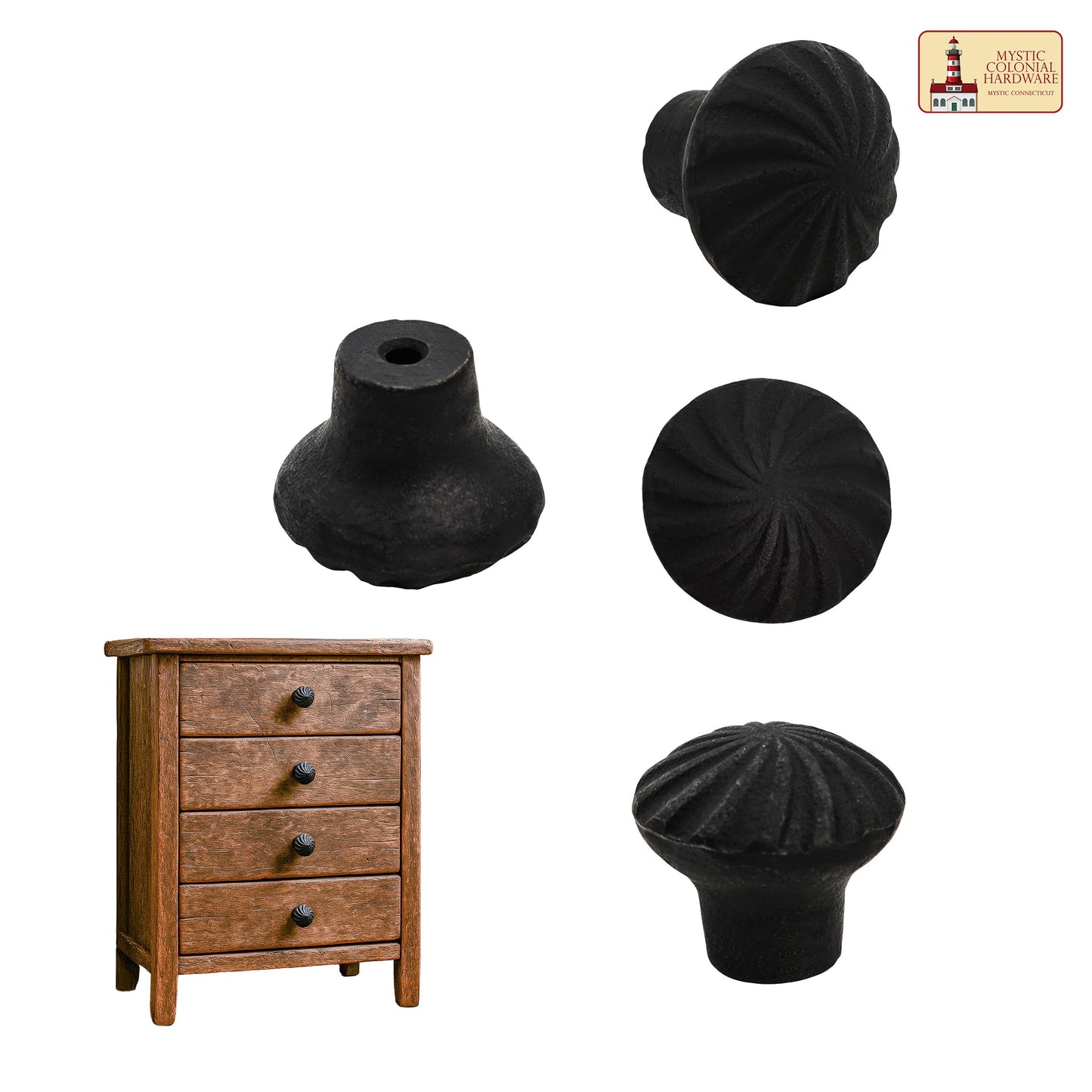 Hand Forged Iron Knob Set of 4 Pcs Solid CAST Iron Victorian, Colonial, Retro, Steampunck, Gothic, Baroque Medieval