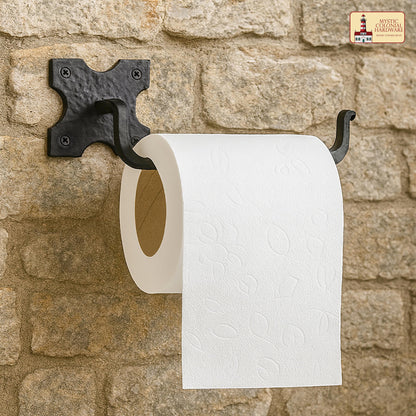 Rustic Hand Forged Iron Wall Mounting Toilet Paper Hanger: Ideal for Victorian, Colonial, Retro, Steampunk, Gothic, Baroque, and Medieval Bathroom Settings, (20.3x4.7) cm