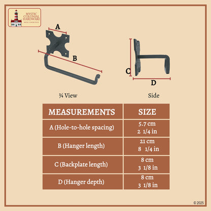 Rustic Hand Forged Iron Wall Mounting Toilet Paper Hanger: Ideal for Victorian, Colonial, Retro, Steampunk, Gothic, Baroque, and Medieval Bathroom Settings, (20.3x4.7) cm