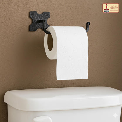 Rustic Hand Forged Iron Wall Mounting Toilet Paper Hanger: Ideal for Victorian, Colonial, Retro, Steampunk, Gothic, Baroque, and Medieval Bathroom Settings, (20.3x4.7) cm