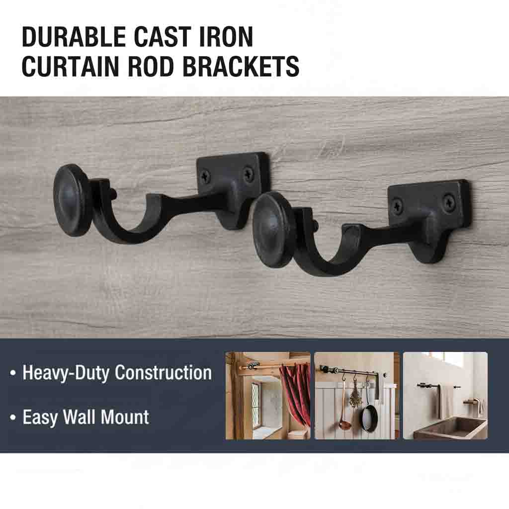 Adjustable Cast Iron Black Curtain Rod Bracket