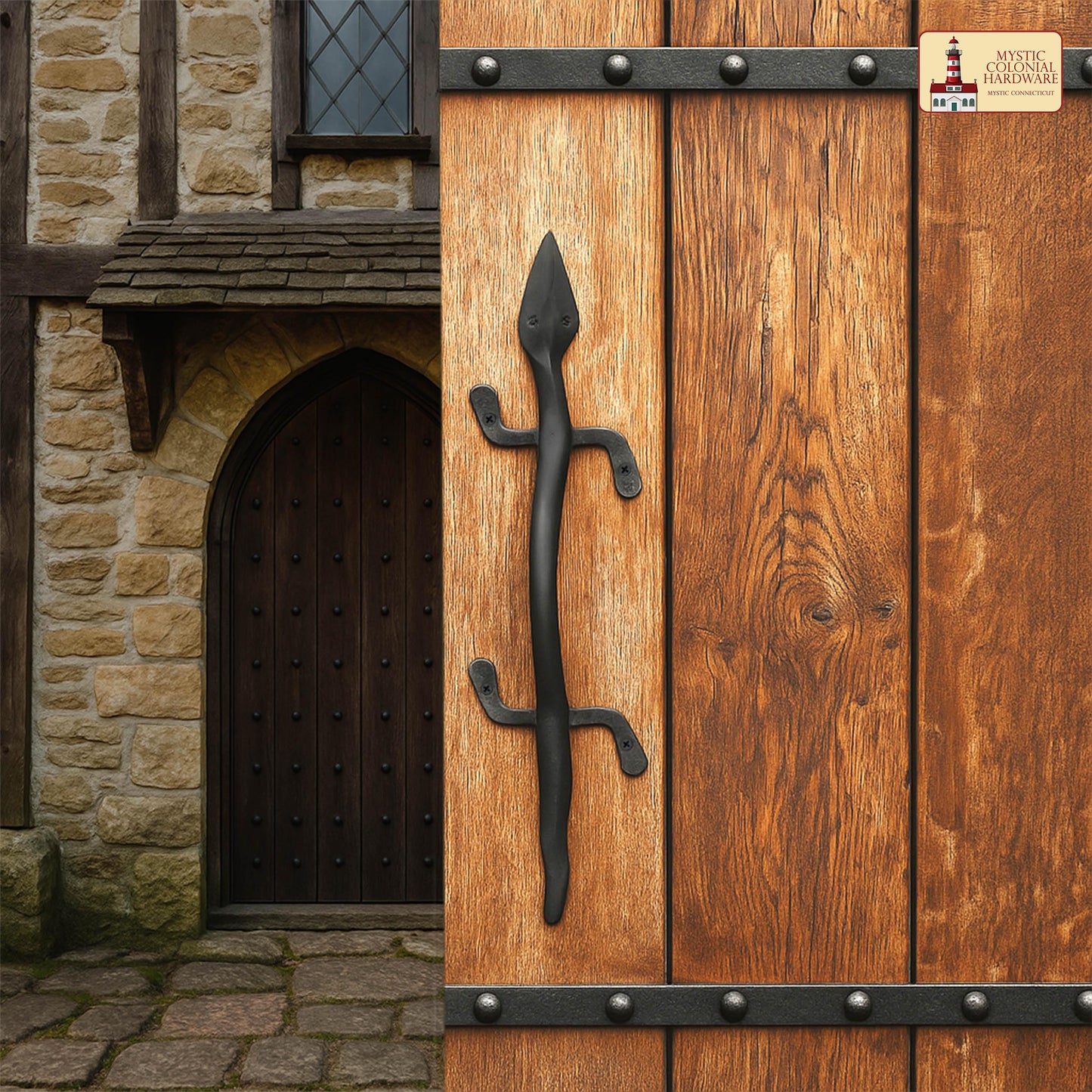 Rustic Hand Forged Iron Lizard Gate / Door Pull: Ideal for Victorian, Colonial, Retro, Steampunk, Gothic, Baroque, and Medieval Settings, (52.5x14) cm